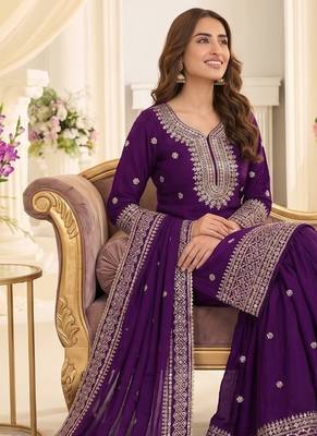 Violet chinon readymade suit with embroidery & sequin  work 2