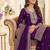 Violet chinon readymade suit with embroidery & sequence work