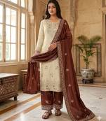 Brown silk readymade suit with embroidery & sequence work