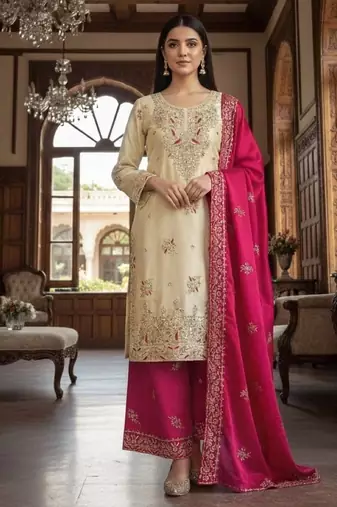 Pink silk readymade suit with embroidery & sequence work