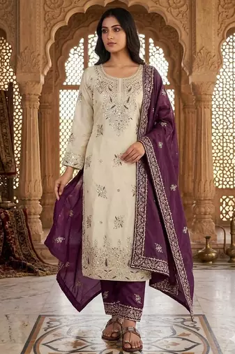 Purple silk readymade suit with embroidery & sequence work