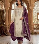 Purple silk readymade suit with embroidery & sequence work