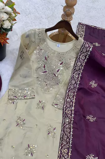 Purple silk readymade suit with embroidery & sequence work