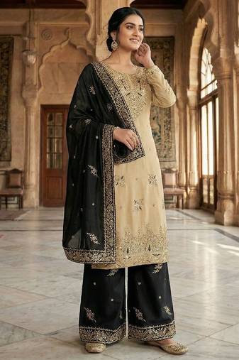 Black silk readymade suit with embroidery & sequence work