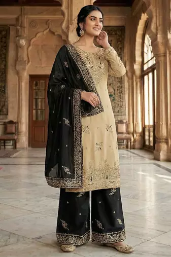 Black silk readymade suit with embroidery & sequence work
