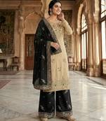 Black silk readymade suit with embroidery & sequence work