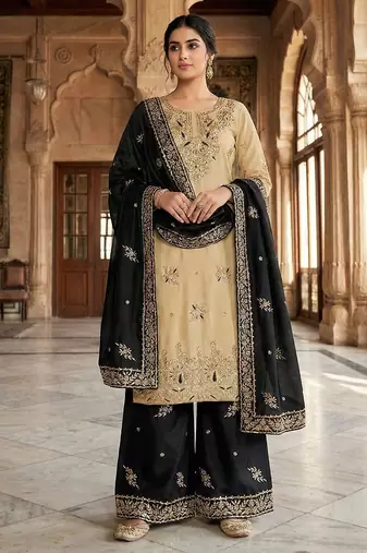 Black silk readymade suit with embroidery & sequence work