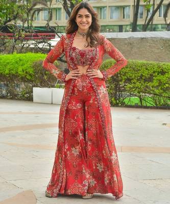 Red georgette readymade 3 piece suit with floral printed & embroidery work 3