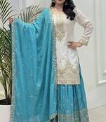 Blue silk readymade suit with embroidery & sequence work
