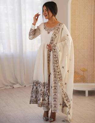 White silk readymade anarkali suit with embroidery & sequin  work 1