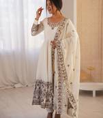 White silk readymade anarkali suit with embroidery & sequence work