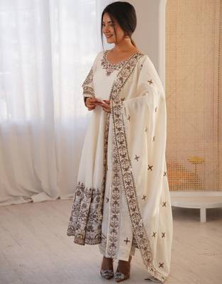 White silk readymade anarkali suit with embroidery & sequin  work 3