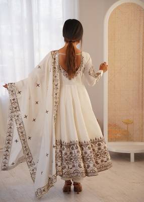White silk readymade anarkali suit with embroidery & sequin  work 4