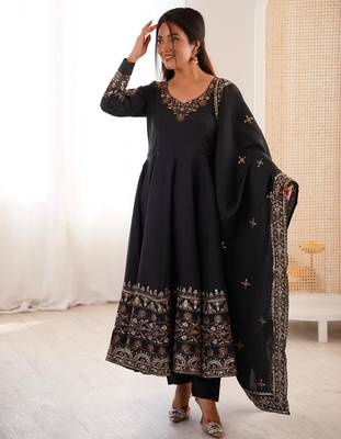 Black silk readymade anarkali suit with embroidery & sequin  work 1
