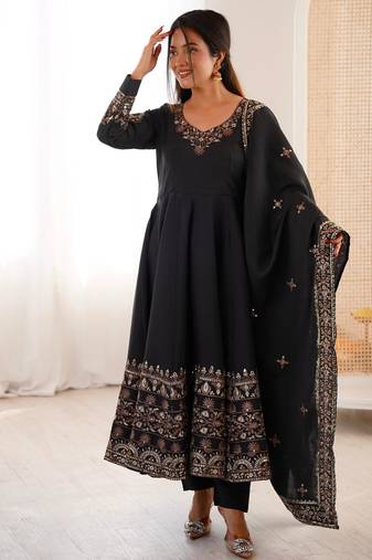 Black silk readymade anarkali suit with embroidery & sequence work