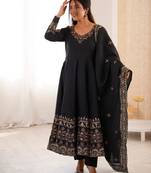 Black silk readymade anarkali suit with embroidery & sequence work