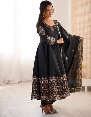 Black silk readymade anarkali suit with embroidery & sequin  work 2