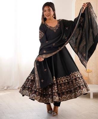 Black silk readymade anarkali suit with embroidery & sequin  work 3