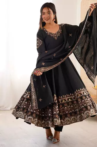 Black silk readymade anarkali suit with embroidery & sequence work