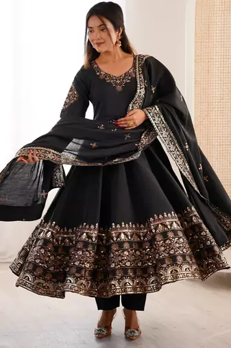 Black silk readymade anarkali suit with embroidery & sequence work
