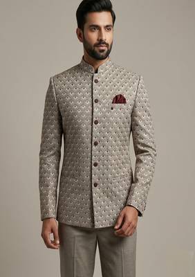 Grey thread and sequins embroidered bandhgala 1