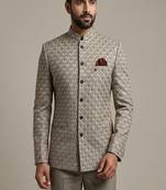 Grey thread and sequins embroidered bandhgala