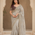 grey sequance and zari embroidery satin fabric saree