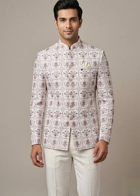 Ivory thread and sequins embroidered bandhgala 1