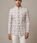 Ivory thread and sequins embroidered bandhgala