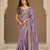 lavender sequance and zari embroidery satin fabric saree
