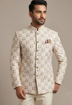 Ivory thread and pearl embroidered bandhgala 1