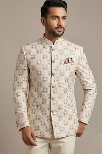 Ivory thread and pearl embroidered bandhgala