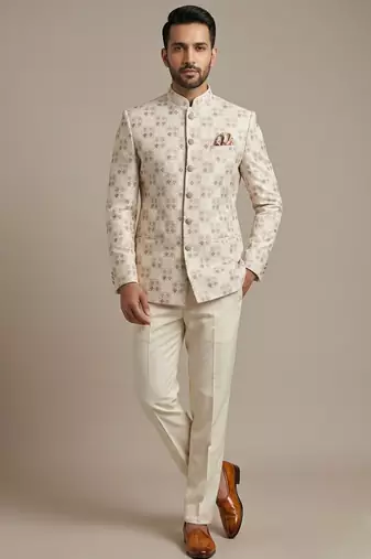 Ivory thread and pearl embroidered bandhgala