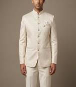 Ivory thread embroidered bandhgala on silk