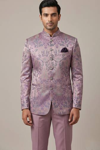 Lavender thread work waistcoat on jacquard