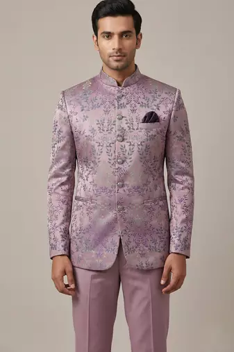 Lavender thread work waistcoat on jacquard