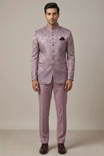 Lavender thread work waistcoat on jacquard