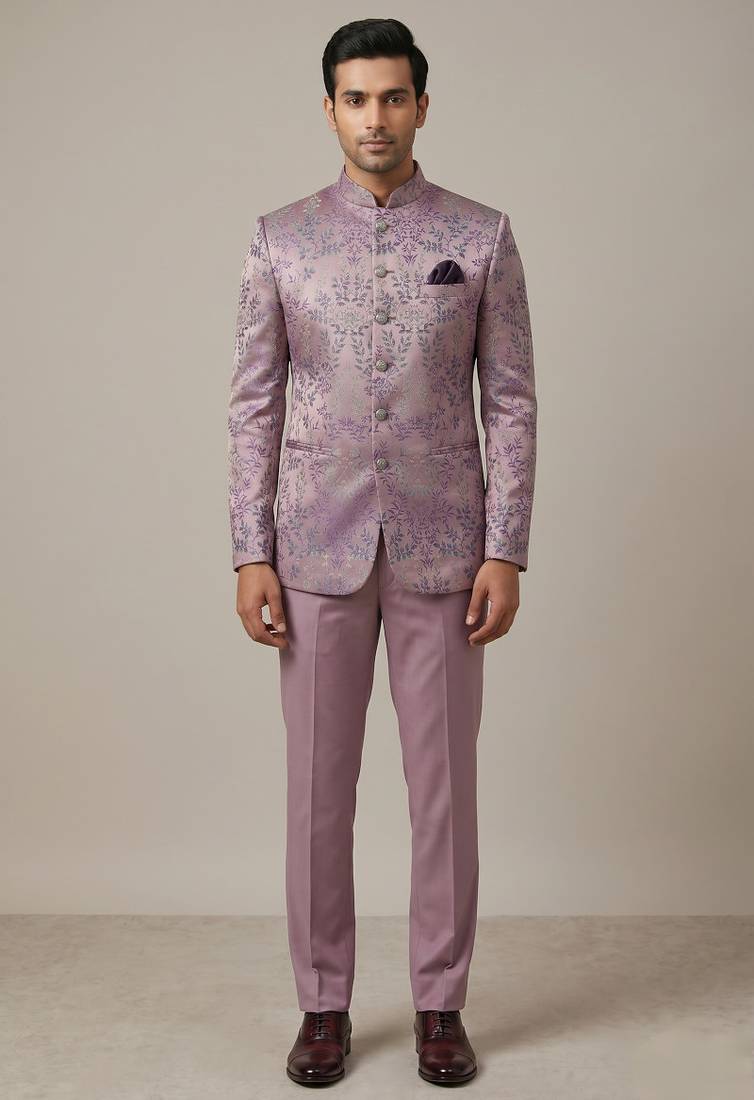 Lavender thread work waistcoat on jacquard