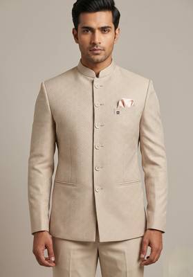Light  gold bandhgala on jacquard fabric 1