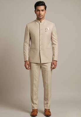 Light  gold bandhgala on jacquard fabric 2
