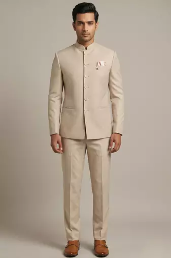 Light  gold bandhgala on jacquard fabric