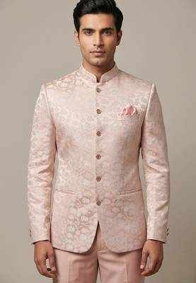 Peach bandhgala with motifs on jacquard 1