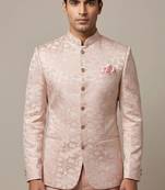 Peach bandhgala with motifs on jacquard