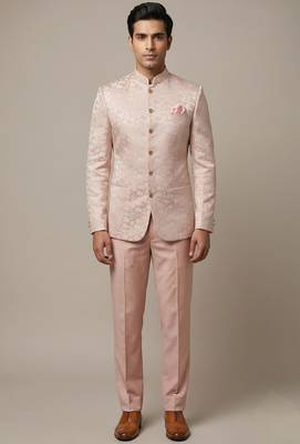 Peach bandhgala with motifs on jacquard 2