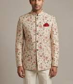 Cream thread and sequins work waistcoat
