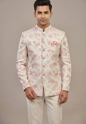 Light gold bandhgala on jacquard fabric 1