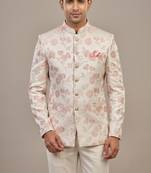 Light gold bandhgala on jacquard fabric