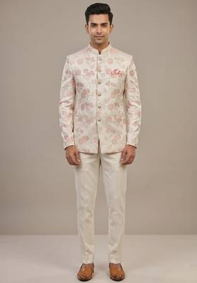 Light gold bandhgala on jacquard fabric 2