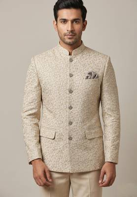 Cream thread and sequins work bandhgala 1