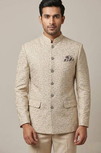 Cream thread and sequins work bandhgala